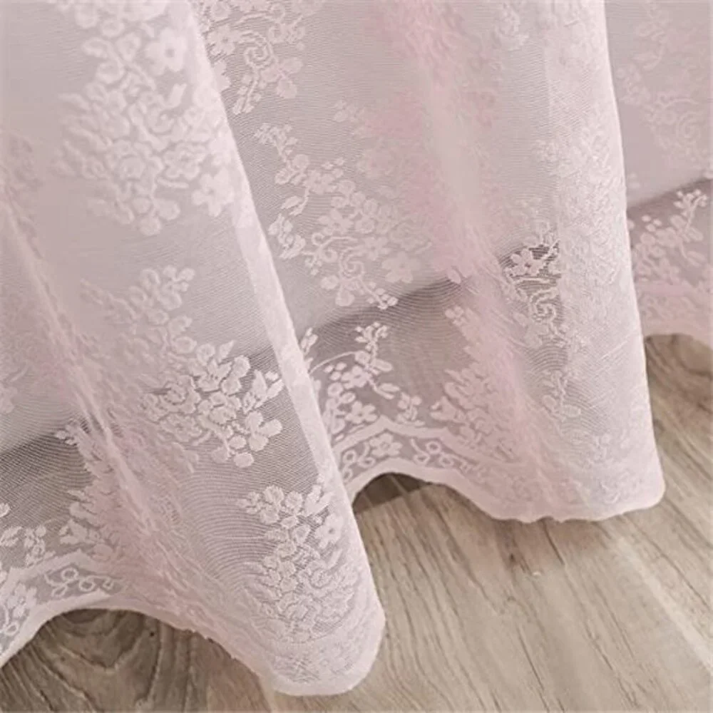 Pink Lace Shower Curtain - Vintage Shower Curtain with Attached Valance, Floral